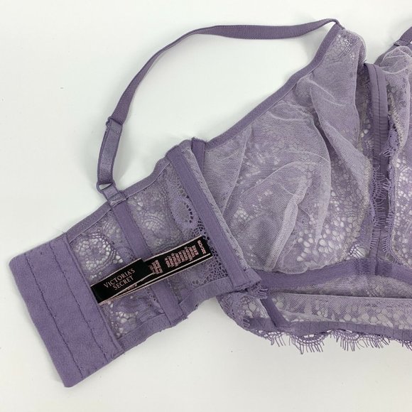 Victoria's Secret Bra Very Sexy Unlined Plunge Purple Floral Lace - Picture 10 of 12
